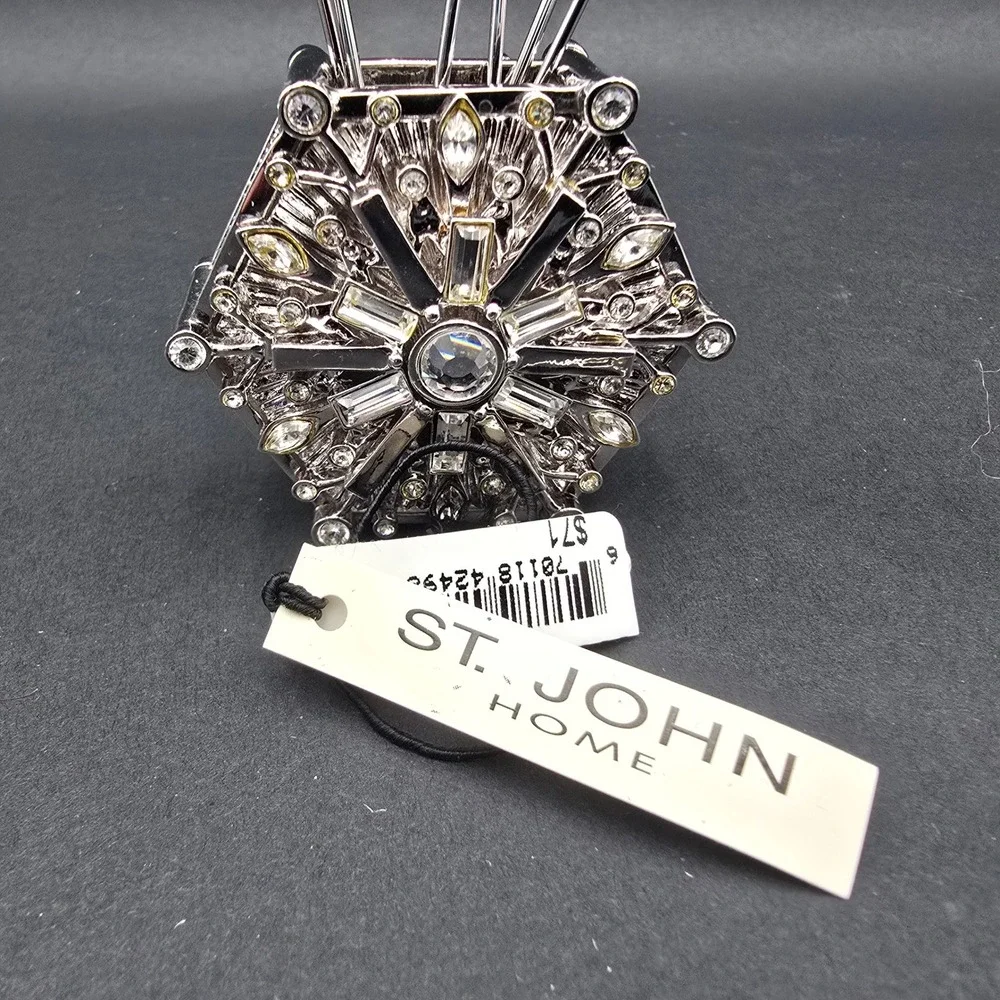St. John Home Crystal Snowflake Cocktail Pick Set with Holder Silver Tone New